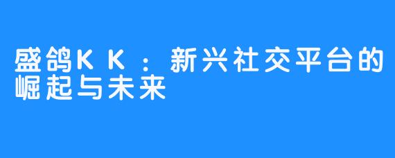 盛鸽KK：新兴社交平台的崛起与未来